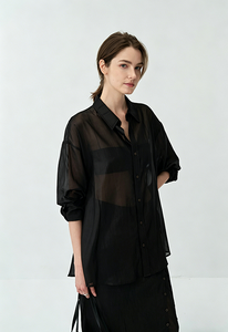 <span class=keywords><strong>Camicia</strong></span> <span class=keywords><strong>Trasparente</strong></span> Texturizzata con Bottoni per <span class=keywords><strong>Donna</strong></span>, Blusa Larga a Maniche Lunghe per l'Estate, Top Casual Leggero e <span class=keywords><strong>Trasparente</strong></span> in Poliestere - Product Image 5