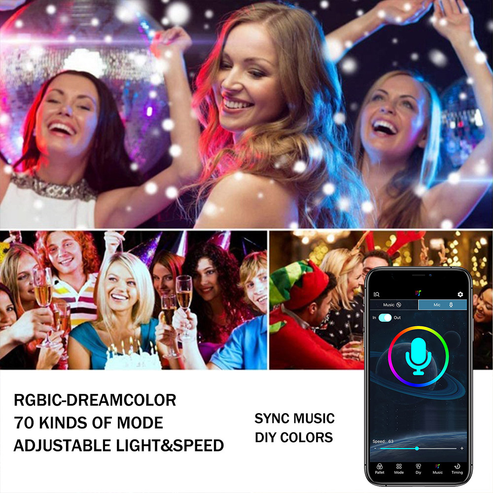 Wholesale Smart Leather string Light Factory Direct Sales Christmas Led Rgb Smart String Lights Music Rhythm