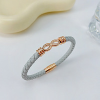 Mode Acier Inoxydable Fermoir Magnétique Bracelet Infini Symbole 8 Double Tissé Bracelet En Cuir Tressé Bracelet pour Hommes Femmes