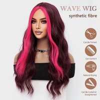 Perruque à ondulations d'eau brun clair réglable avec frange rose mignonne et tendance pour la scène, le cosplay