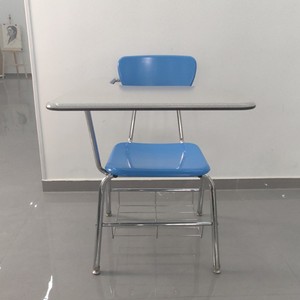 Ensemble chaise et bureau d'étudiant, plateau en plastique bleu, structure métallique, panier en fil métallique, mobilier scolaire, design minimaliste, durable, 85x51.2x75 - Product Image 4