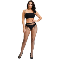 Bas résille dans l'entrejambe ouverte, Sexy, érotique, pour femmes, chaussettes longues, cuisse haute, collants en maille noire