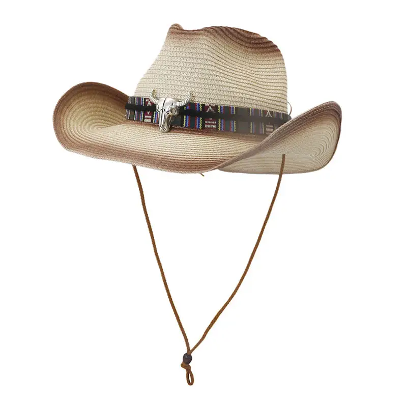 Wholesale Spring Straw Hats Men Satin Stall Ethnic Style Gradual Painting Straw Cowboy Hat