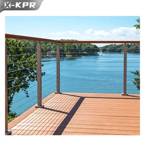 X-KPR grosir pagar kabel tali kawat baja tahan karat desain pagar tangga hitam untuk pagar dek