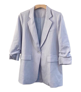 High Quality New Silk <b>Linen</b> Solid <b>Blazer</b> Coat 2026 Spring Women Notched Collar Single Button Full Sleeve Casual Blue White <b>Black</b> - Product Image 1