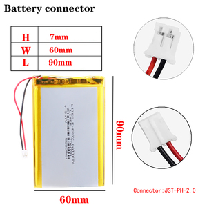 Batería de Litio de Gran Capacidad 706090 3.7V 5000mAh para Tablet, PC, Videojuegos, con Conector de 2 Pines PH 2.0mm - Product Image 2