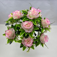 Têtes de bouquet de roses artificielles en soie avec bordure décorative, feuilles vertes, fleurs d'appoint pour mariage et décoration intérieure
