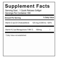 180 gélules molles sans OGM, sans gluten, qualité alimentaire, Vitamine D3K2 5000 UI 100 mcg MK7, complément pour adultes, densité osseuse améliorée