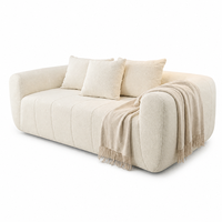 Canapé sectionnel moderne en tissu bouclé crème, profil bas, capitonné à canaux arrondis, rembourrage en éponge, 2-3 places, avec coussins, pour salon, vente en gros