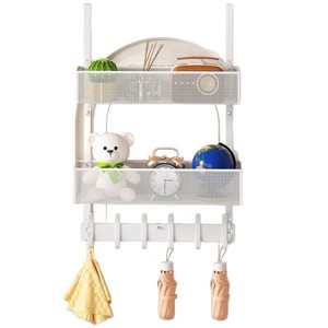 White Door Storage Rack 2 Tier <b>Hook</b> Type Punch Free Wall Organizer for Bedroom <b>Bathroom</b> Entryway - Product Image 3