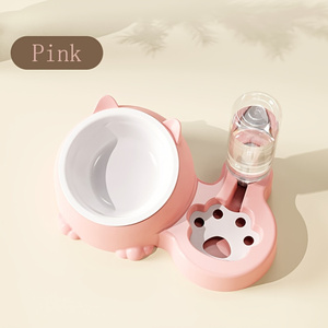 ชามน้ำแมวแบบอัตโนมัติสองชั้น ป้องกันการพลิกคว่ำ พร้อมที่ป้องกันคอ ทำความสะอาดง่าย ดีไซน์พลาสติก - Product Image 2