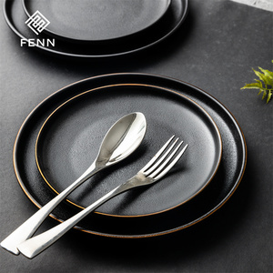 Juego de Platos de Cerámica Esmerilada Negra de 8/10 Pulgadas para Restaurante de Hotel FENN, Platos Redondos de Porcelana para Ensalada y Carne - Product Image 5