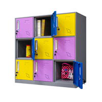 Casier scolaire en métal coloré à 9 compartiments, solution de rangement demi-hauteur, casier de classe à plusieurs portes