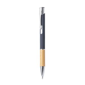 NEW ARRIVAL PROMOTIONAL ECO FRIENDLY RUBBERIZED ALUMINUM PEN <b>BAMBOO</b> GRIP SILK <b>SCREEN</b> PRINTING CUSTOMIZABLE LOGO BLACK/BLUE - Product Image 2