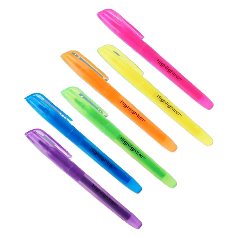 Pena ujung pahat neon warna-warni dapat diterima kustom ukuran normal pena penanda highlighter untuk anak-anak