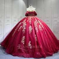 Lsmu166 Rote Quinceañera-Kleider für Mädchen mit Quasten, Plissiert, Schulterfrei, Prinzessinnen-Stil, Anpassbar, Xv Vestido De Anos Jancember
