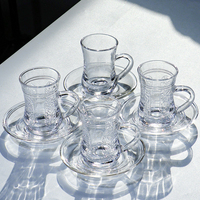 Tasse à café en verre transparente de petite taille de style turc, style élégant, résistance à la chaleur, tasse à latte en verre avec soucoupe
