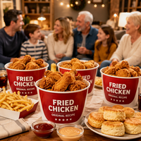 Seau à poulet frit personnalisé en carton blanc, conteneur jetable résistant à l'huile avec revêtement PE