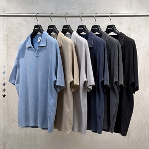 Polo de Estilo Clásico con Textura Waffle Lavada para Hombre, Camiseta de Verano de Manga Corta, Holgada, Transpirable y con Efecto Desgastado - Product Image 1