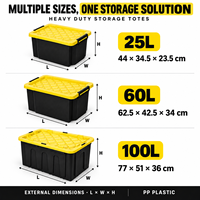 Vente en gros de bacs de rangement robustes en plastique PP empilables de 25L, 60L et 100L pour garage, atelier et maison