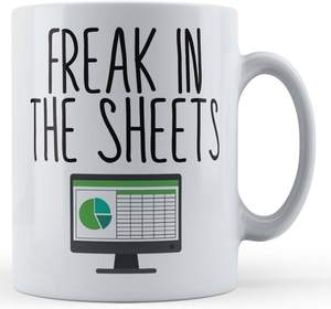 Vente en gros DD1051 – Cadeaux de bureau personnalisés pour femmes et hommes – Tasses à café blanches amusantes pour comptable – Mug « Freak in the Sheets » avec tableau de bord - Product Image 4