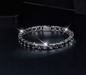 Pulsera de tenis de moissanita negra con corte Asscher, chapada en rodio, de plata de ley, con certificación GRA, de venta directa, que pasa la prueba del diamante. - Product Image 3