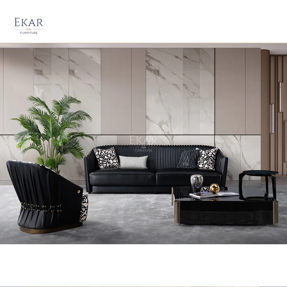 EKAR FURNITURE Luxury 1-2 Seater Leather Sofa Set Modern Design Modular Corner Sofa for Villa Apartment Hospital Living Room Use