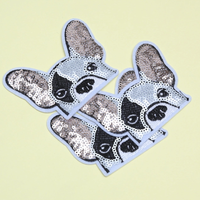 Patchs thermocollants en sequins motif Bouledogue Français mignon pour la décoration de chapeaux en tissu toile