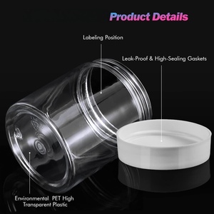 Pots en plastique vides de 50 ml, 100 ml, 4 oz, 6 oz, 200 ml, 8 oz avec couvercles, pots à crème en PET à large ouverture, contenants pour gommages corporels cosmétiques - Product Image 3
