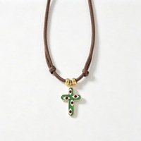 Collier ras-du-cou unisexe réglable en laiton, style bohème, avec pendentif œil goutte d'huile et croix, sur chaîne en corde cirée marron vintage