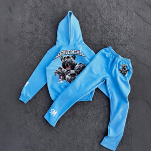 Conjunto Deportivo con Estampado de Pantera Azul Claro para Hombre, Sudadera con Capucha y Pantalones Jogger, Atuendo Informal de Dos Piezas - Product Image 1