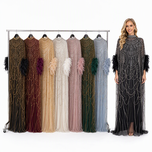 YSYL Vestido de Tul con Lentejuelas y Cuentas Brillantes, Elegante Manga de Plumas, Vestido Interior Largo Sólido, Talla Única, Abaya Islámica - Product Image 1