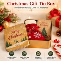 Boîte en métal carrée dorée réutilisable et écologique pour chaussettes de Noël avec logo imprimé personnalisé – Contenant cadeau festif pour les fêtes