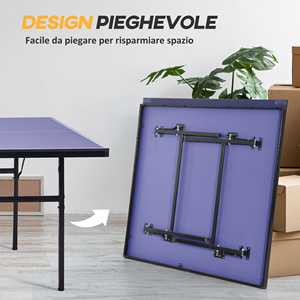 Mesa de Ping Pong Plegable para Interiores HOMCOM, MDF y Acero, 152.5 x 274 x 76 cm, Azul y Morado - Product Image 5