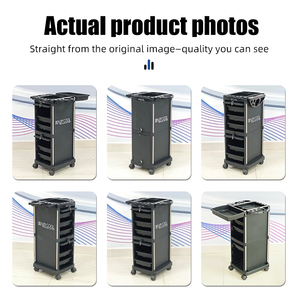 Chariot de Salon avec Tiroir Verrouillable et Support pour Sèche-Cheveux, Meuble de Rangement à Roulettes Noir pour Coiffeurs - Product Image 2