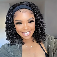 Perruques bandeau afro bouclées courtes de 12 pouces, effet Finger Wave, synthétiques, volumineuses, sans colle, résistantes à la chaleur, avec bonnet en maille semi-élastique, densité 150%