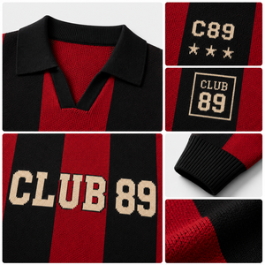 Pull en tricot rayé 100 % coton personnalisé pour homme avec logo frontal, nom et numéro d'équipe personnalisés, style maillot de football à col en V - Product Image 6