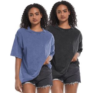 FOXA Paquete de 2 Camisetas Extra Grandes con Lavado Ácido para Mujer, de Algodón, Corte Holgado, Estilo Vintage, para Gimnasio, Entrenamiento, Camisetas Básicas - Product Image 1