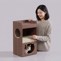 Arbre à chat en bois avec meuble et nid caché, tour d'activités pour chat M1011, design double usage pour humain et animal