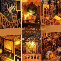 Kit de maison miniature DIY Hamaileon Study Magic Library avec fumée magique, cathédrale gothique, kit de bibliothèque en bois 3D avec lumière LED