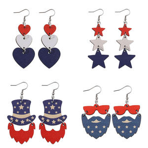 2025 pendientes de madera rojo blanco azul bandera corazón estrella sombrero barba colgante diseño moda mujer joyería patriótica - Product Image 6