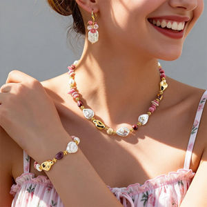 ชุดเครื่องประดับไข่มุกบาโรกสีทองเก๋ไก๋ประดับโรโดไนต์ ปี 2026 สำหรับผู้หญิง ชุดของขวัญสำหรับงานแต่งงาน งานหมั้น และวันครบรอบ สร้อยคอแฟชั่น - Product Image 1