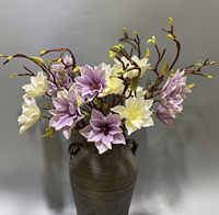 Fleur artificielle en soie Magnolia Étoile porte-bonheur à 3 têtes, faite à la main, longue durée, pour décoration intérieure, cadeau Fête des Mères et Remise de diplôme