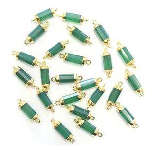 Pendentif en pierre naturelle d'onyx vert, forme tube, 18-20 mm, plaqué or 14K et 18K, avec bélière et connecteur pour la fabrication de bijoux - Product Image 3