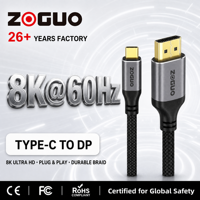 Câble USB C vers DP 8K60Hz, adaptateur vidéo Type-C vers DP, câble tressé avec coque en aluminium pour ordinateur portable MacBook et moniteur