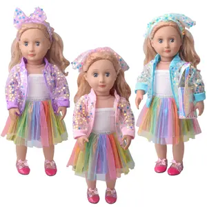 New arrival sequins Hair band+vest+coat+gauze skirt 18 inch american fashion girl doll clothes