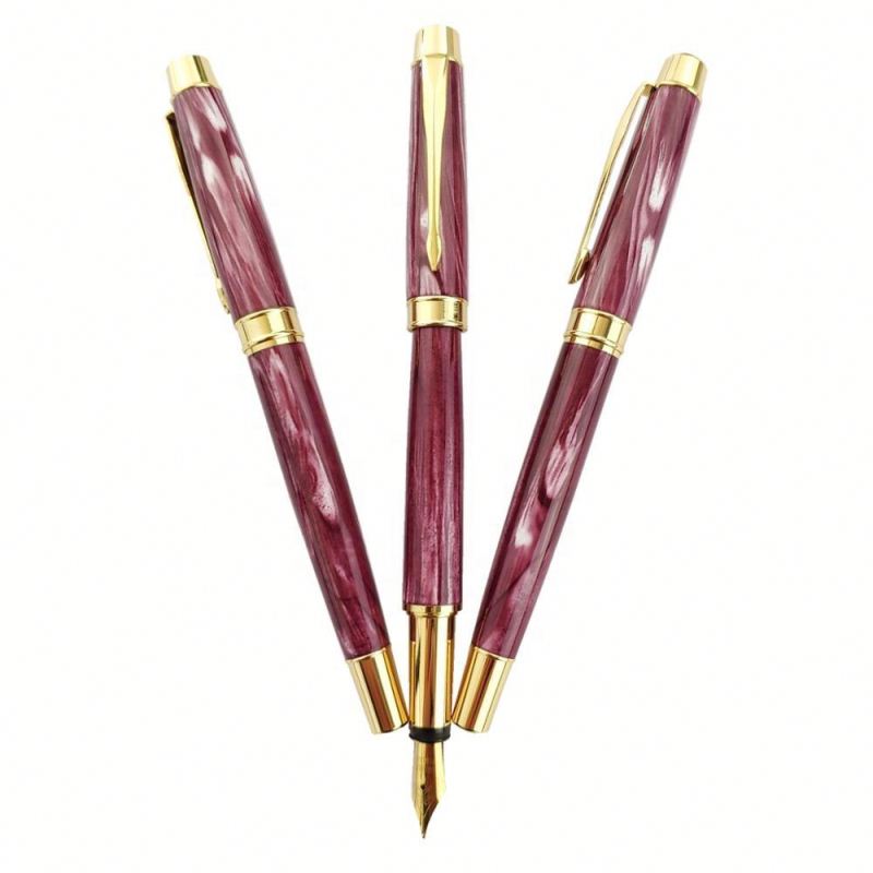 Металлическая перьевая ручка с чернильным картриджем с коричневой мраморной текстурой