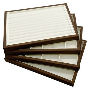 도매 브라운 월넛 나무 접시 주얼리 받침대 빈 트레이 반지 12구 24구 내부 화이트 주얼리 디스플레이 트레이 - Product Image 1