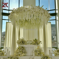 Chuppah ZKAI Fleur Sacrée Rose Blanche Mandap à Sommet Rond avec Fleurs de Glycine pour Décoration de Plafond et Scène d'Événements de Mariage
