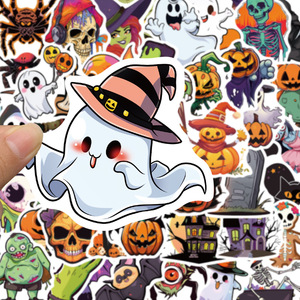 50 autocollants Halloween Crâne Citrouille Dessin Animé Graffiti pour Skateboard Décoration de Fenêtre Vinyle Nouveauté 2024 Autocollant de Festival - Product Image 3